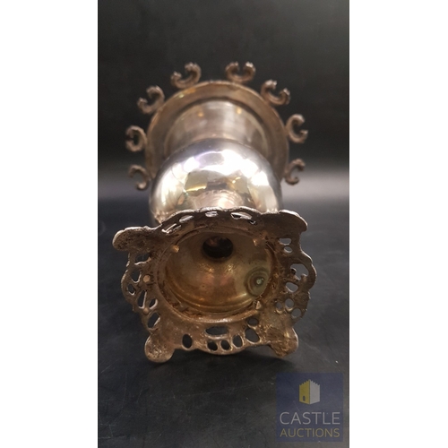 20B - Vintage Traditional Cyprus White Metal Basket with Pedestal Base Twin Handled with Hangers for 12 x ... 