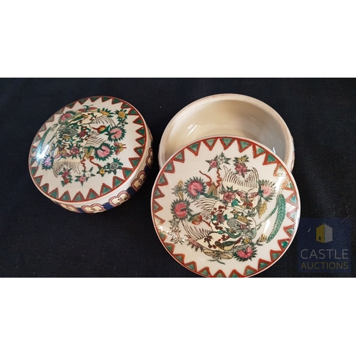 359 - 3x Large Vintage Japanese Imari- Style Porcelain Trinket Boxes, Intricate Floral and Bird Designs, C... 