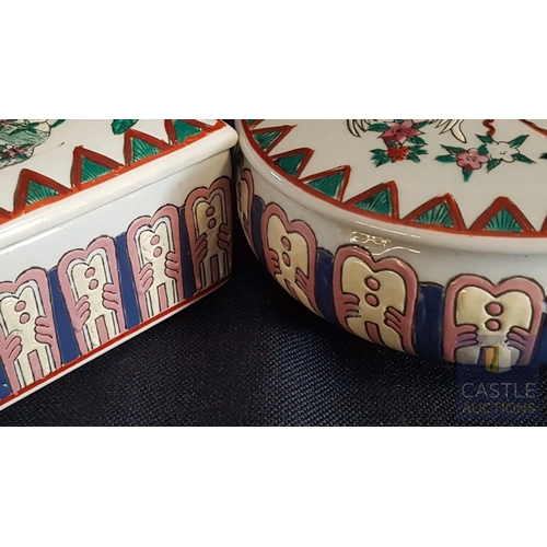 359 - 3x Large Vintage Japanese Imari- Style Porcelain Trinket Boxes, Intricate Floral and Bird Designs, C... 
