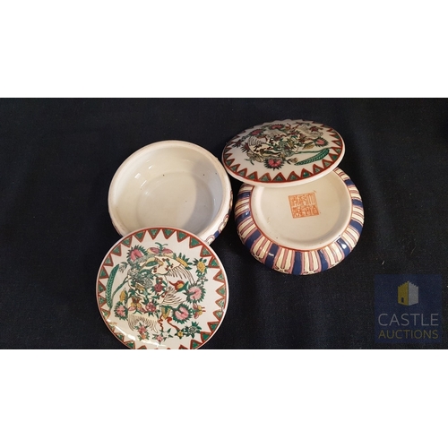 359 - 3x Large Vintage Japanese Imari- Style Porcelain Trinket Boxes, Intricate Floral and Bird Designs, C... 