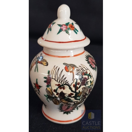 361 - Oriental Vintage Hand Painted Porcelain Small Jars/Urns, Designs of Birds and Floral Motifs, Polychr... 