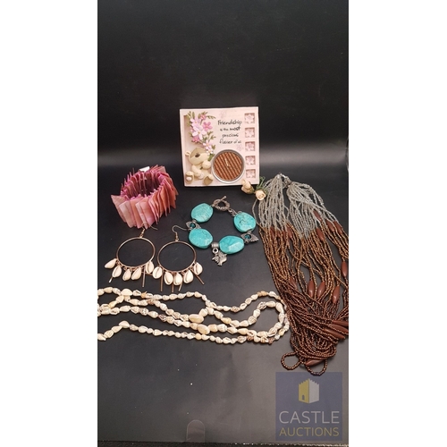 368 - Collection of Handicraft Costume Jewelry, Made of Natural Stones, Together 'Friendship' Candle Holde... 