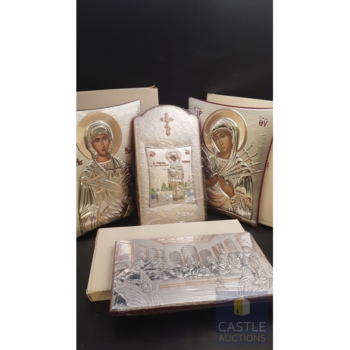 373 - 'SLEVORI' 4x Holy Ikon; 'The last supper', 'Lady of Sorrows/Seven Swords', 'Virgin Mary Gerontissa/ ... 