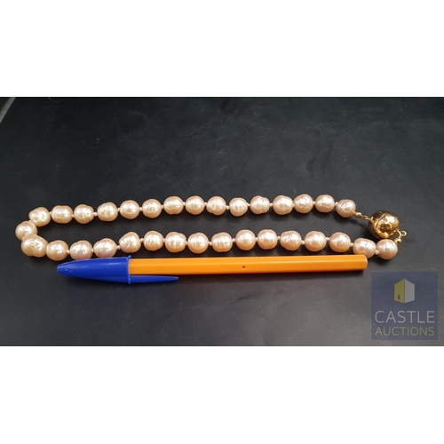 93A - Gold Tone Freshwater Pearl Choker Necklace with Large Pearls Beads and Gold Colour and Ball Shape Cl... 