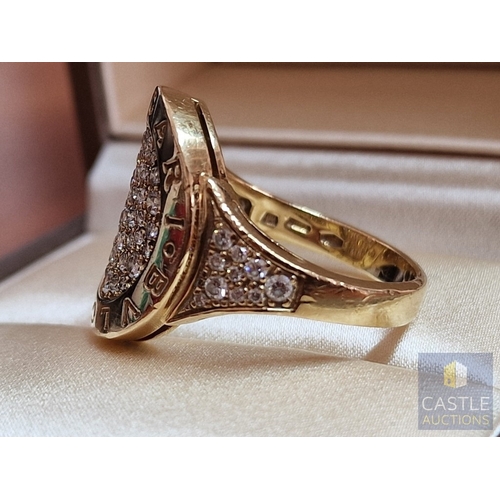 19 - Stunning BVLGARI 18ct Gold & Pave Set Diamond Ring; The Central Curved Oval Shape Motif is Pave Set ... 