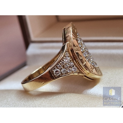 19 - Stunning BVLGARI 18ct Gold & Pave Set Diamond Ring; The Central Curved Oval Shape Motif is Pave Set ... 