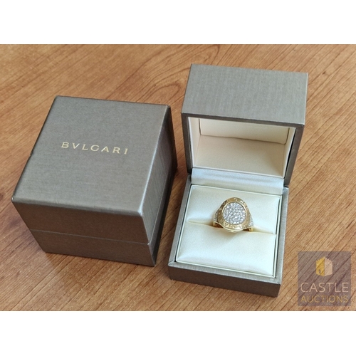 19 - Stunning BVLGARI 18ct Gold & Pave Set Diamond Ring; The Central Curved Oval Shape Motif is Pave Set ... 