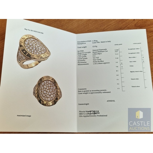 19 - Stunning BVLGARI 18ct Gold & Pave Set Diamond Ring; The Central Curved Oval Shape Motif is Pave Set ... 