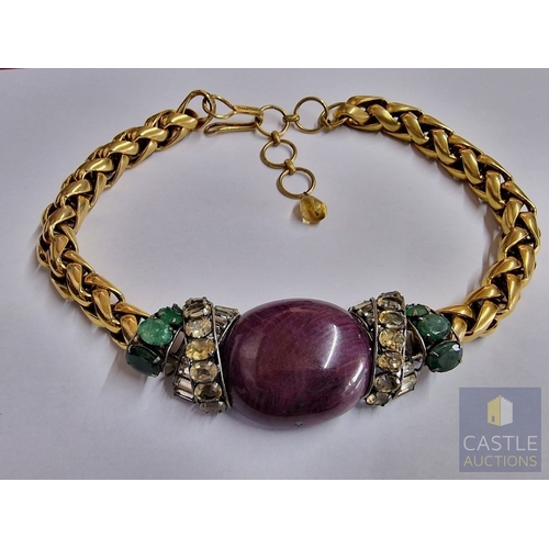 18 - 'Iradj Mioni' Statement Necklace, from New York Based Iranian Designer, with Large Cabochon Centre S... 