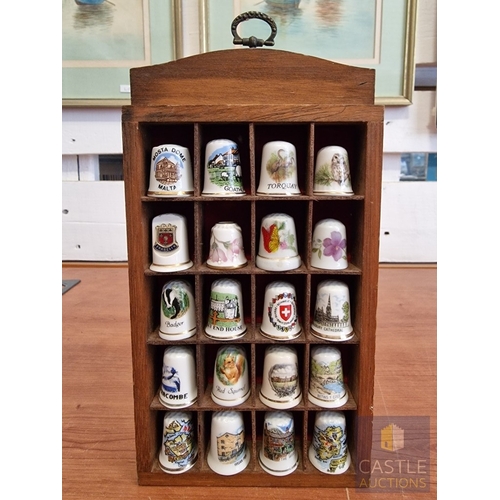 31 - Wall Hanging Display Rack with Collection of 20 x Assorted China Thimbles