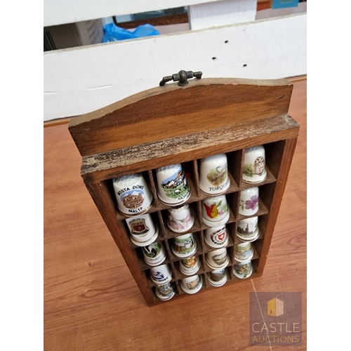 31 - Wall Hanging Display Rack with Collection of 20 x Assorted China Thimbles