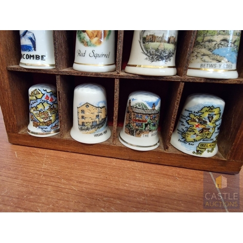 31 - Wall Hanging Display Rack with Collection of 20 x Assorted China Thimbles