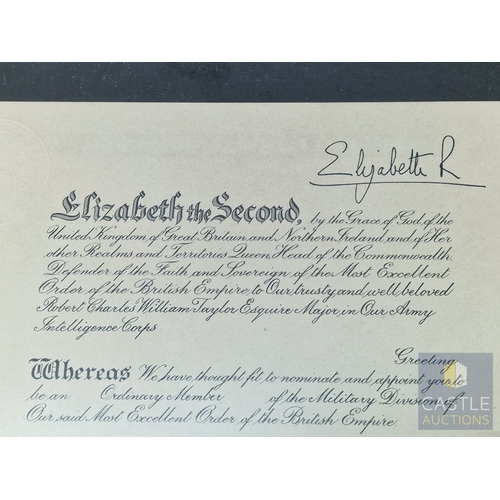365 - Framed Rare HM Queen Elizabeth II & HRH Prince Philip Duke of Edinburgh Royal Document; OBE Certific... 
