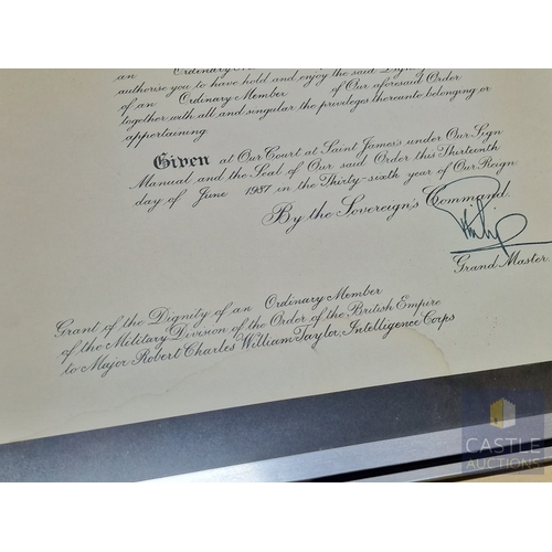 365 - Framed Rare HM Queen Elizabeth II & HRH Prince Philip Duke of Edinburgh Royal Document; OBE Certific... 