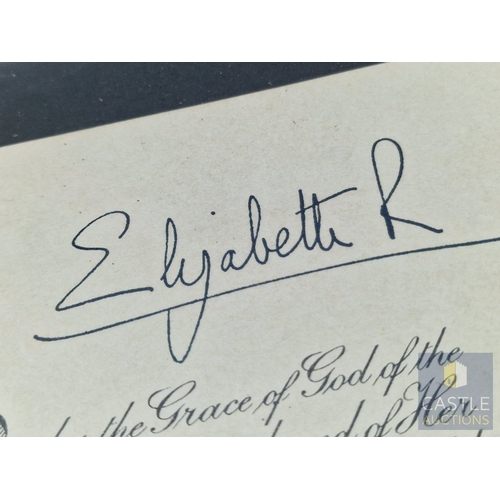 365 - Framed Rare HM Queen Elizabeth II & HRH Prince Philip Duke of Edinburgh Royal Document; OBE Certific... 