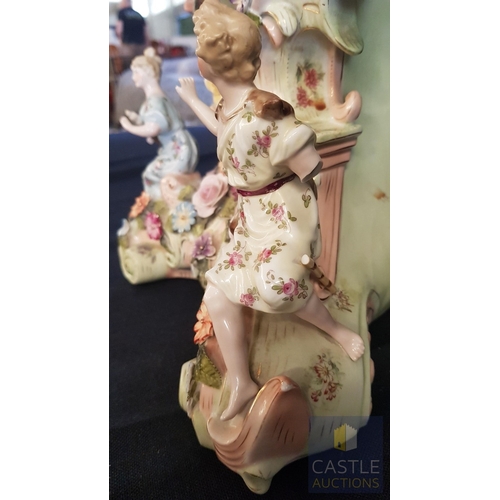 1 - A Decorative Continental Porcelain Mantel Clock, Richly Modelled with Applied Flowers, Scrollwork an... 