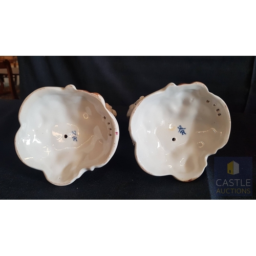 2 - Continental Porcelain Opposing Pair of Figural Candle Holders of Cherubs / Putti with Floral Decorat... 