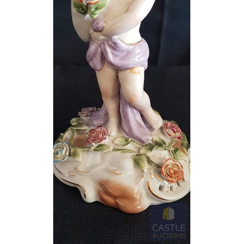 2 - Continental Porcelain Opposing Pair of Figural Candle Holders of Cherubs / Putti with Floral Decorat... 