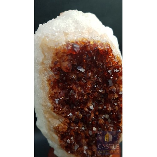 40A - Rare Decorative Collectible Citrine Quartz Crystal on Wooden Base (Approx. 21.5cm x 11.5cm).