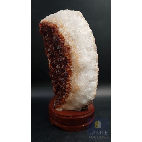 40A - Rare Decorative Collectible Citrine Quartz Crystal on Wooden Base (Approx. 21.5cm x 11.5cm).