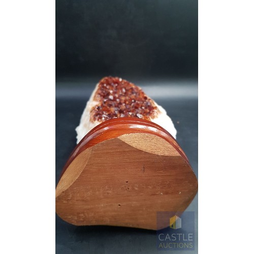 40A - Rare Decorative Collectible Citrine Quartz Crystal on Wooden Base (Approx. 21.5cm x 11.5cm).