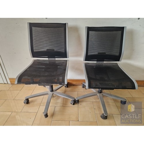 39A - 2 x Grey Metal Office Chairs with Black Mesh Seat and Back Rests, Adjustable, on Wheels, by 'Wilkhah... 
