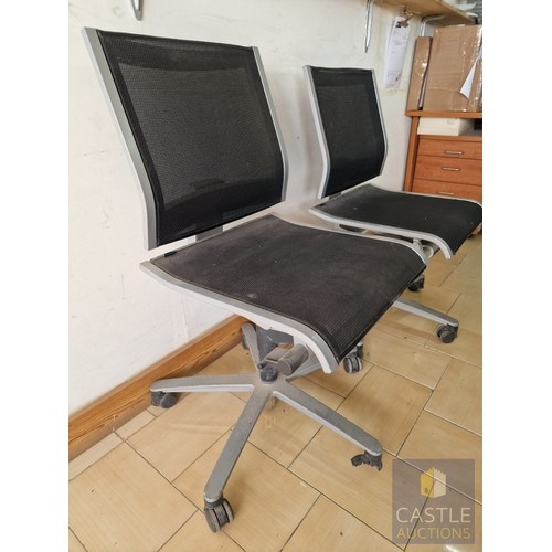 39A - 2 x Grey Metal Office Chairs with Black Mesh Seat and Back Rests, Adjustable, on Wheels, by 'Wilkhah... 