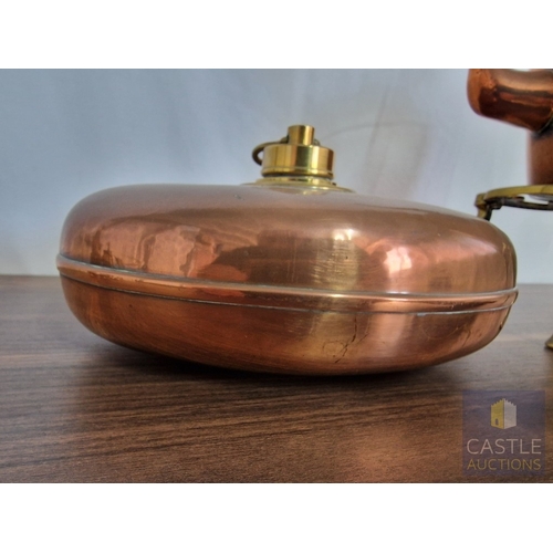191 - Copper & Brass Hot Water Bottle and Kettle, Together with Brass Trivet Stand and Vintage Crumb Tray ... 