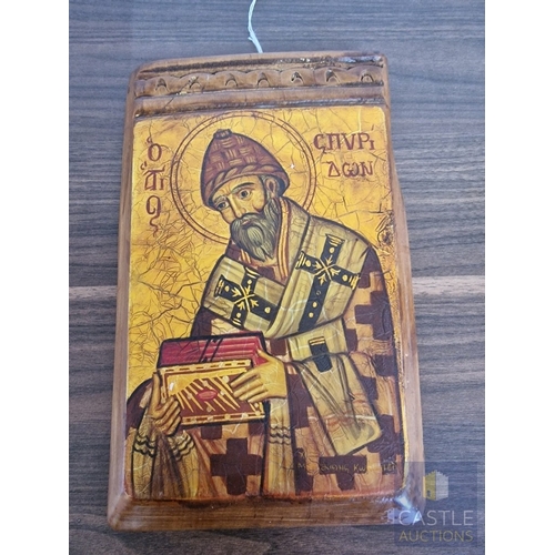 194 - Hand Made Byzantine Style Icon on Board, from Chrysorroyiatissa Monastery, (Approx. 18 x 30 x 3cm)