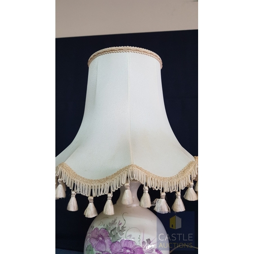 324 - Hand Made (Cyprus), Table Lampe with Ceramic Floral Pattern Base, Signed, Together Retro Beige Lamps... 