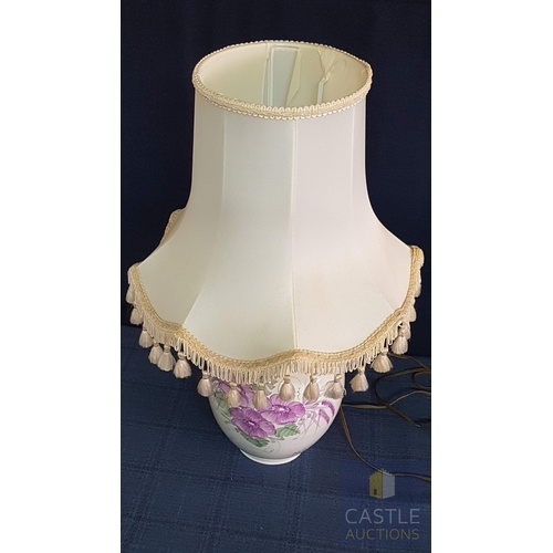 324 - Hand Made (Cyprus), Table Lampe with Ceramic Floral Pattern Base, Signed, Together Retro Beige Lamps... 