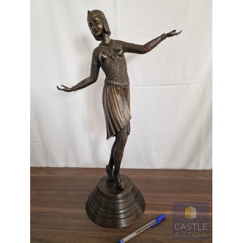 182 - Art Deco Style Bronze Effect Figure of a Dancer in Stylised Costume, Raised on Circular Stepped Plin... 