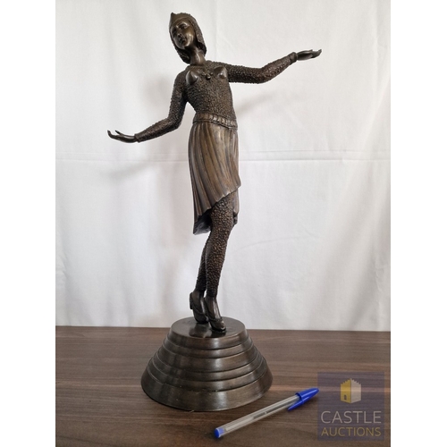 182 - Art Deco Style Bronze Effect Figure of a Dancer in Stylised Costume, Raised on Circular Stepped Plin... 