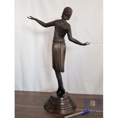 182 - Art Deco Style Bronze Effect Figure of a Dancer in Stylised Costume, Raised on Circular Stepped Plin... 