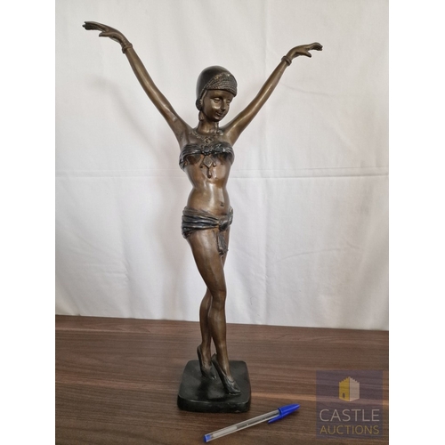 183 - Art Deco Style Bronze Effect of a Cabaret Dancer, Modelled with Raised Arms and Stylised Costume, on... 