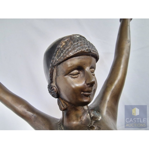 183 - Art Deco Style Bronze Effect of a Cabaret Dancer, Modelled with Raised Arms and Stylised Costume, on... 