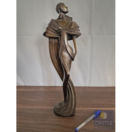 184 - Art Deco Style Bronze-Effect Figure of an Elegant Lady with Flowing Drapery and Stylised Form, on In... 