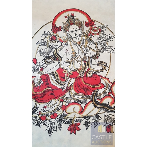 328 - Himalayan Art (Nepal), 2x Handmade Lokta Paper with Hand Painted Buddhist Deity (Approx. 75cm x 48cm... 