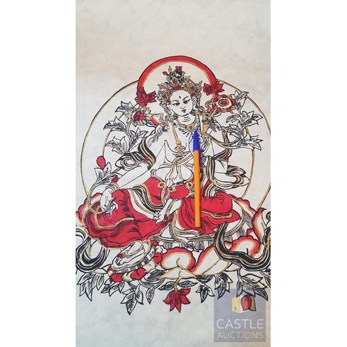 328 - Himalayan Art (Nepal), 2x Handmade Lokta Paper with Hand Painted Buddhist Deity (Approx. 75cm x 48cm... 