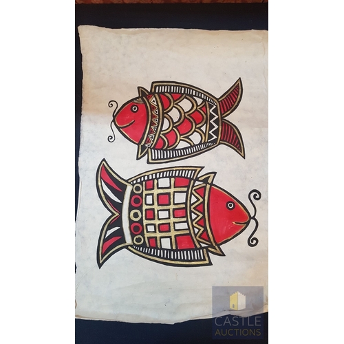 328 - Himalayan Art (Nepal), 2x Handmade Lokta Paper with Hand Painted Buddhist Deity (Approx. 75cm x 48cm... 