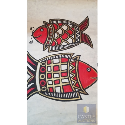 328 - Himalayan Art (Nepal), 2x Handmade Lokta Paper with Hand Painted Buddhist Deity (Approx. 75cm x 48cm... 