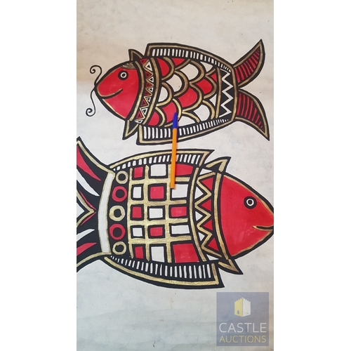 328 - Himalayan Art (Nepal), 2x Handmade Lokta Paper with Hand Painted Buddhist Deity (Approx. 75cm x 48cm... 
