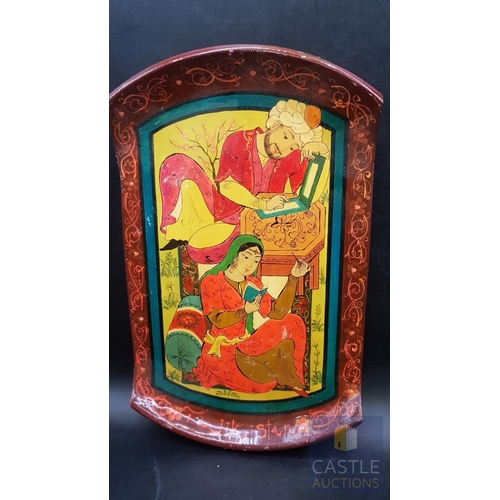 329 - Oriental Mughal- Style Miniature Paintings Crafted on Terracotta Dishes, Traditional Courtly Scenes,... 