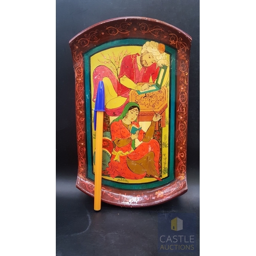 329 - Oriental Mughal- Style Miniature Paintings Crafted on Terracotta Dishes, Traditional Courtly Scenes,... 