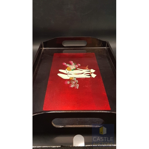 330 - Vietnamese Lacquer Tray, Likely Original from Hanoi, Made of Dark Polished Wood with Built- In Handl... 