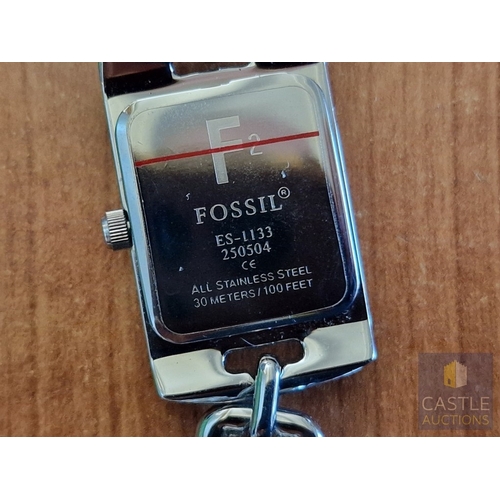 176 - FOSSIL Charm Bracelet Watch, (Model: ES-1133), Stainless Steel Case & Bracelet Strap with Various Tr... 