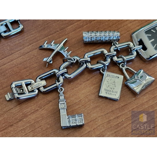 176 - FOSSIL Charm Bracelet Watch, (Model: ES-1133), Stainless Steel Case & Bracelet Strap with Various Tr... 