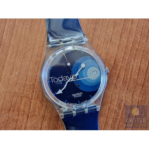 178 - Collectable SWATCH Wrist Watch; Ref: GK414, in Blue Tones with 'Today' Face, Date, Shaped Hands, Ske... 