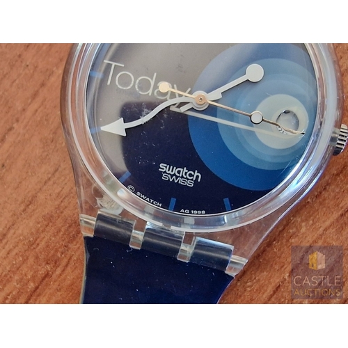 178 - Collectable SWATCH Wrist Watch; Ref: GK414, in Blue Tones with 'Today' Face, Date, Shaped Hands, Ske... 