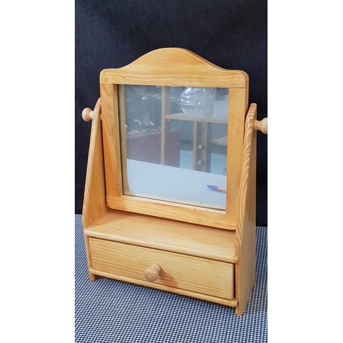 669E - Pine Mini Wooden Table Top Dressing Table with Drawer (Base/Frame Approx. 24cmx 21.5cm, Mirror Appro... 